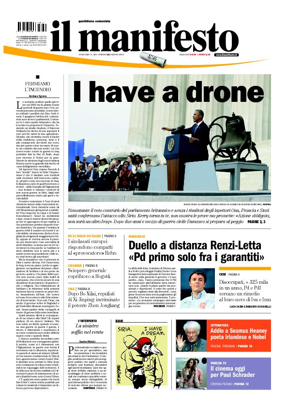 il manifesto frontpage, August 31 2013