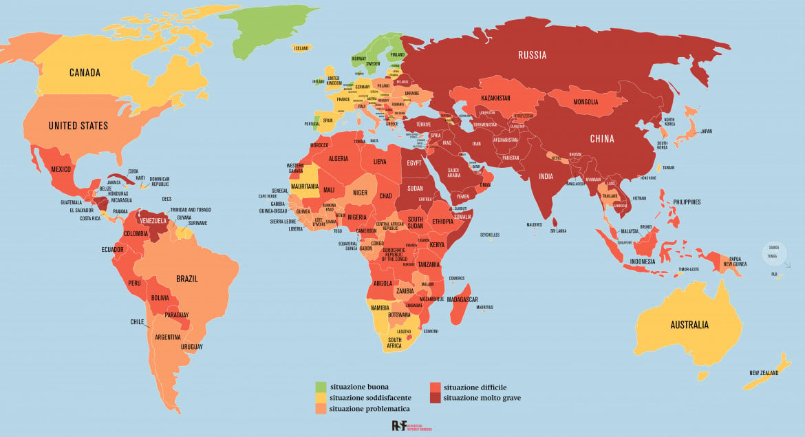 La mappa del 2024 World Press Freedom Index - Reporter senza frontiere